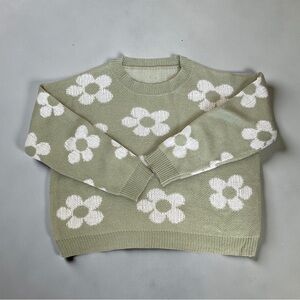 Women’s Sage Green Floral Sweater L – Like New Semi-Cropped